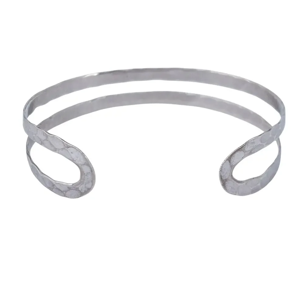 Vintage Sterling Silver 925 Hammered Double Shank Cuff Bracelet | 7.5